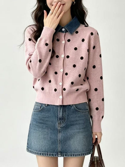 New Polka-dot Knit Cardigan