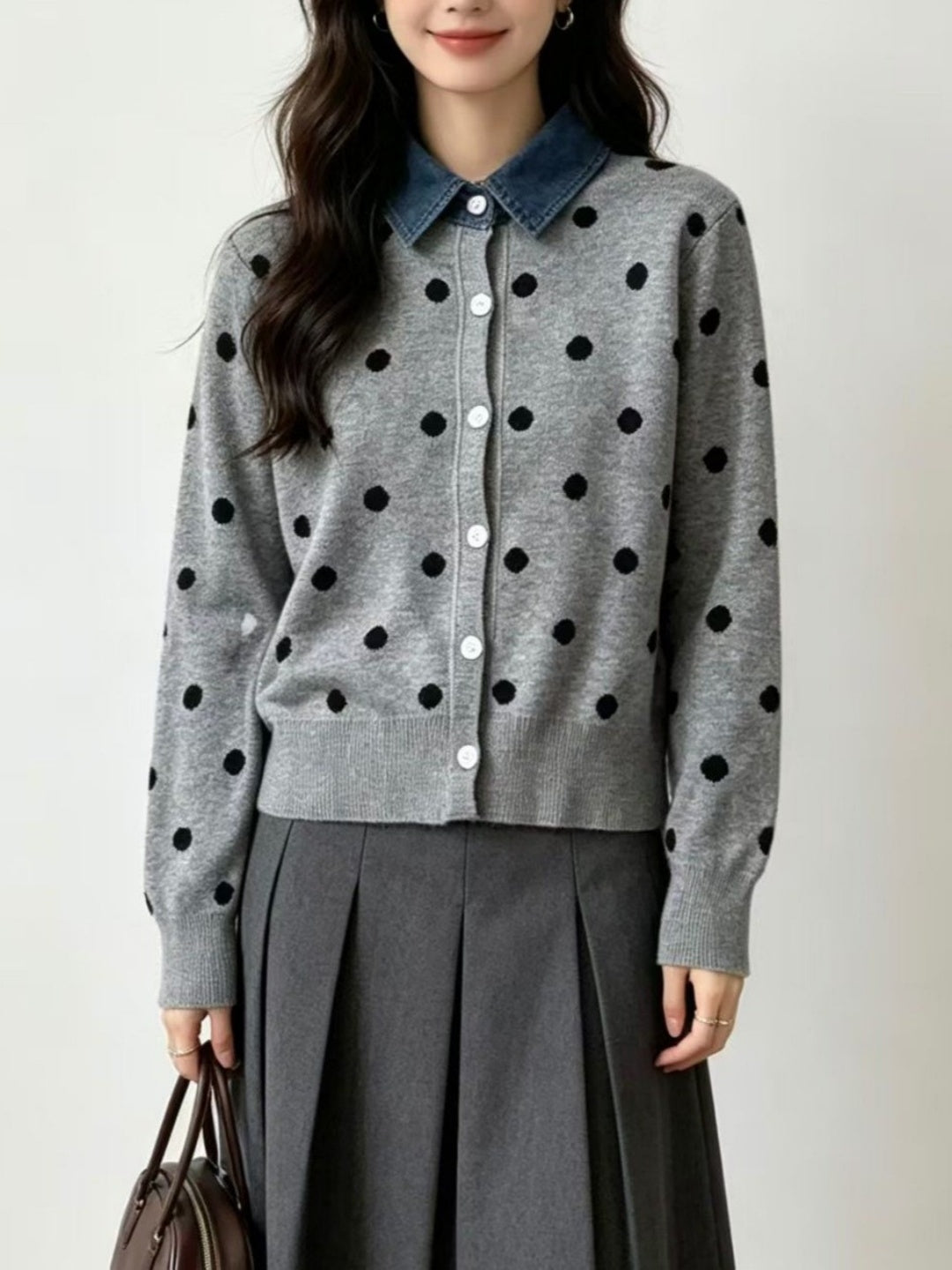 New Polka-dot Knit Cardigan