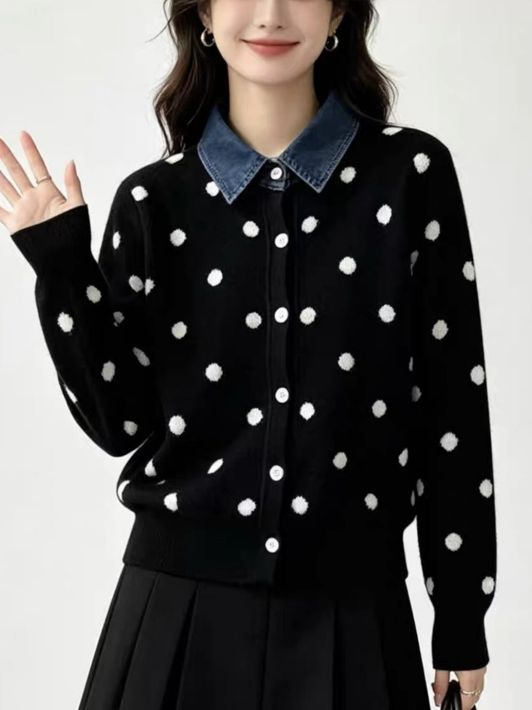New Polka-dot Knit Cardigan