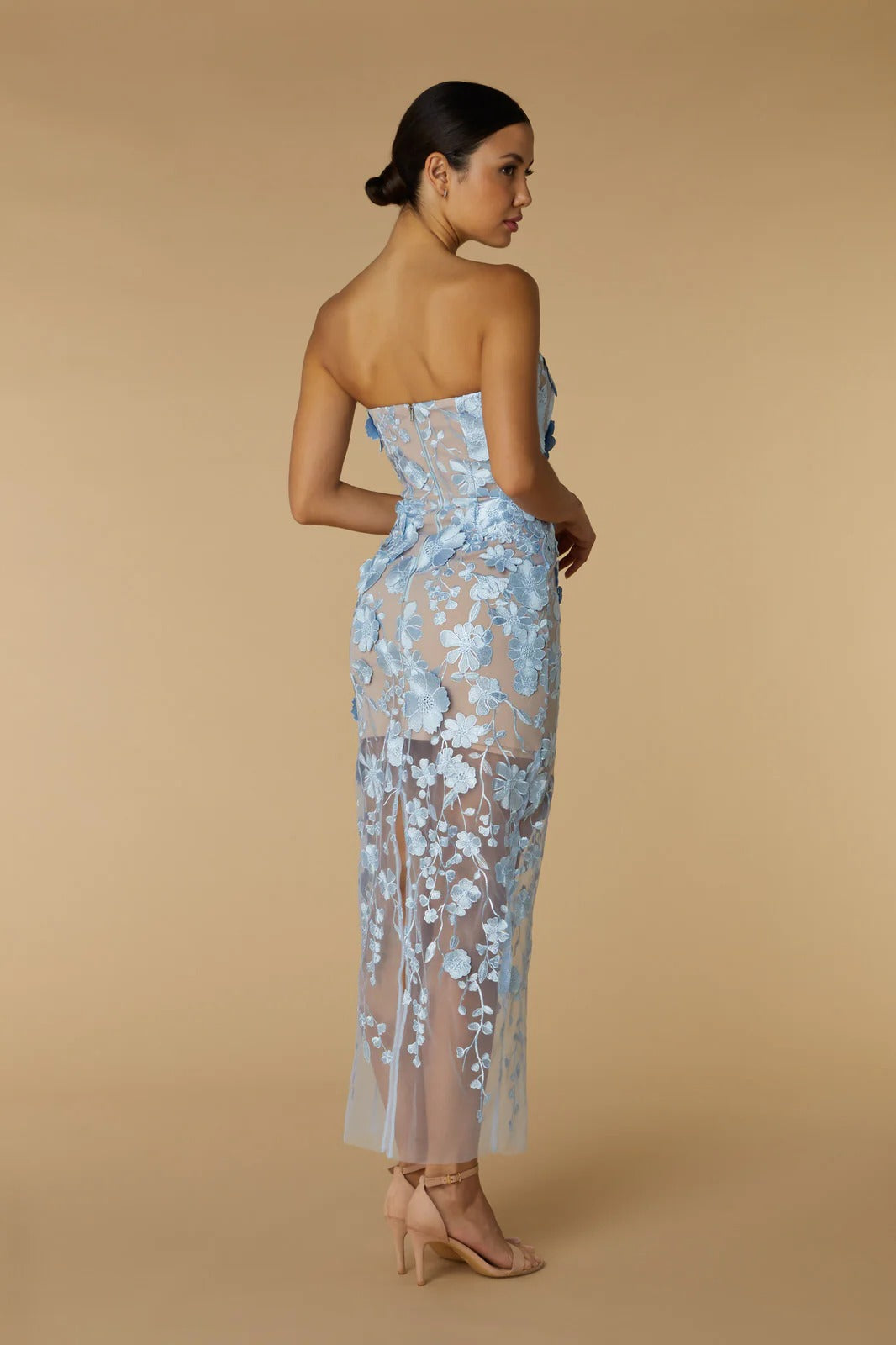 bblythe Avital Strapless Blue Flower Midi Dress