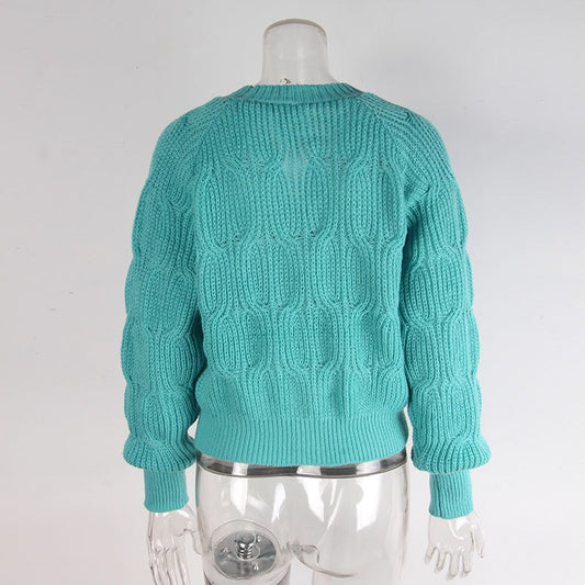 Turquoise Cable Knit Bow Cardigan Premium Fabric - product view 2