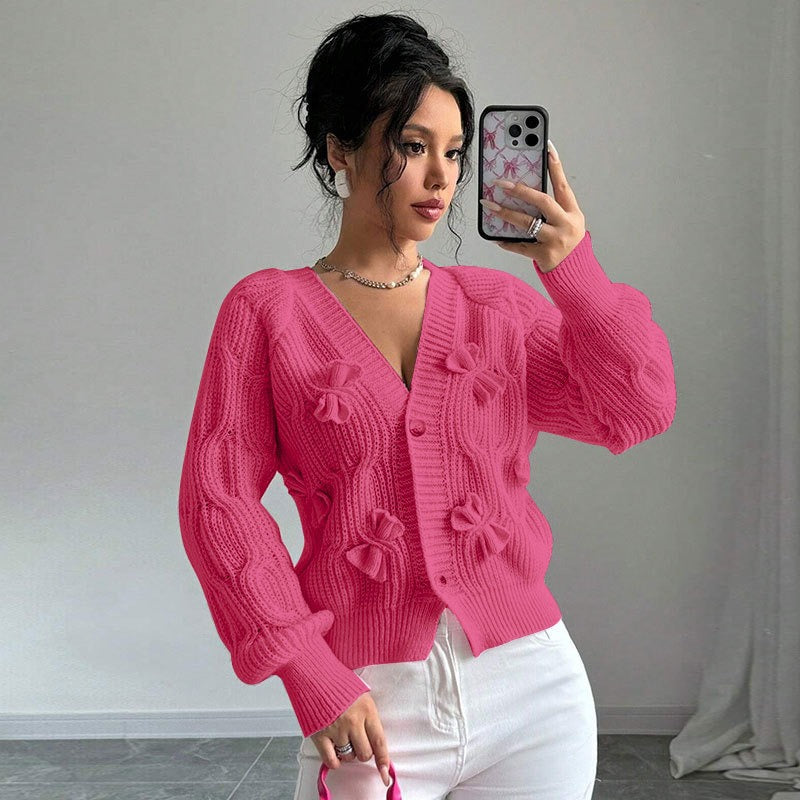 Pink Cable Knit Bow Cardigan Premium Fabric - product view 1