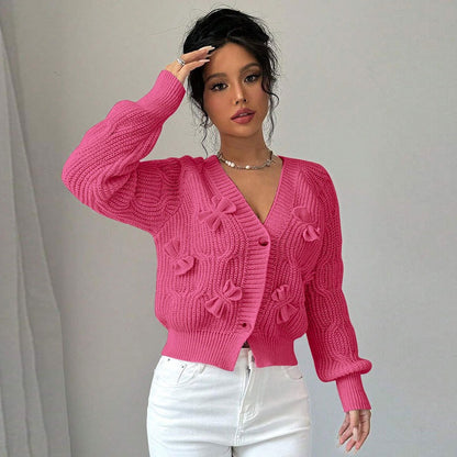 Pink Cable Knit Bow Cardigan Premium Fabric - product view 4