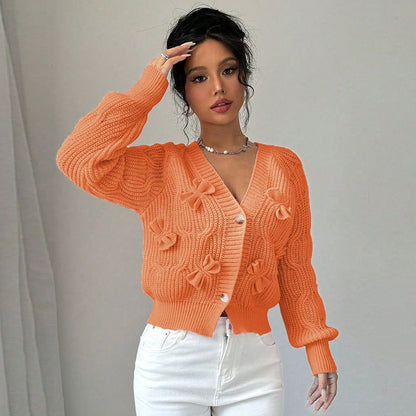 Orange Knit Bow Detail Cardigan Premium Fabric - product view 1