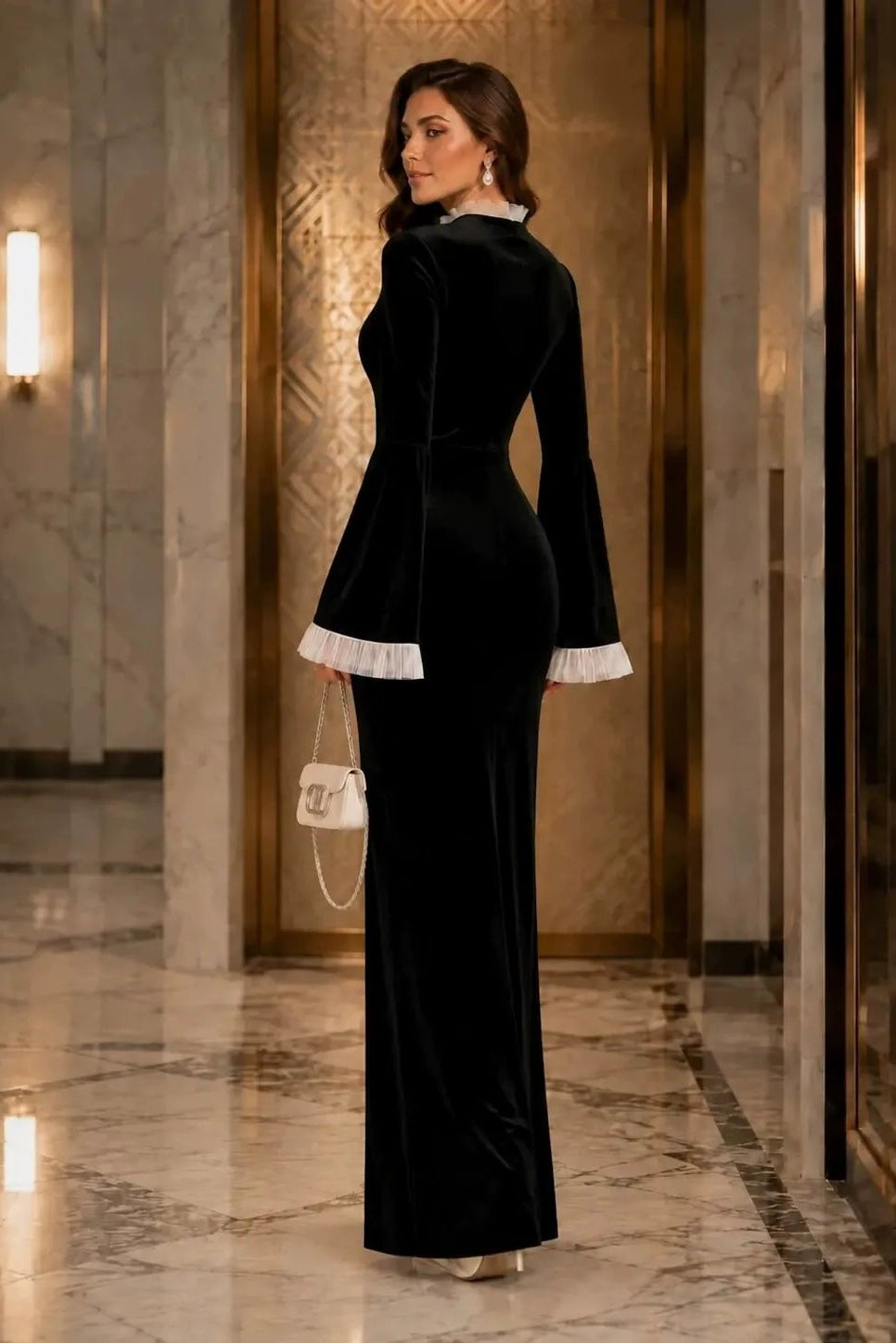Black Bell-Sleeve Maxi Dress - Premium Fabric Premium Fabric - product view 1