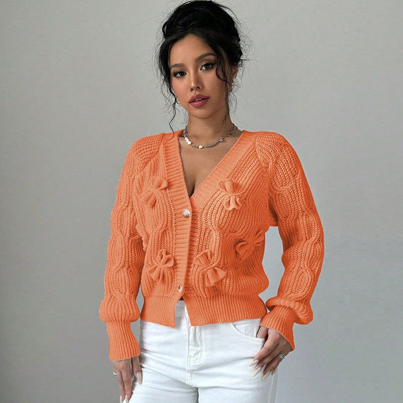 Orange Knit Bow Detail Cardigan Premium Fabric - product view 4