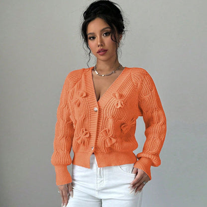 Orange Knit Bow Detail Cardigan Premium Fabric - product view 4