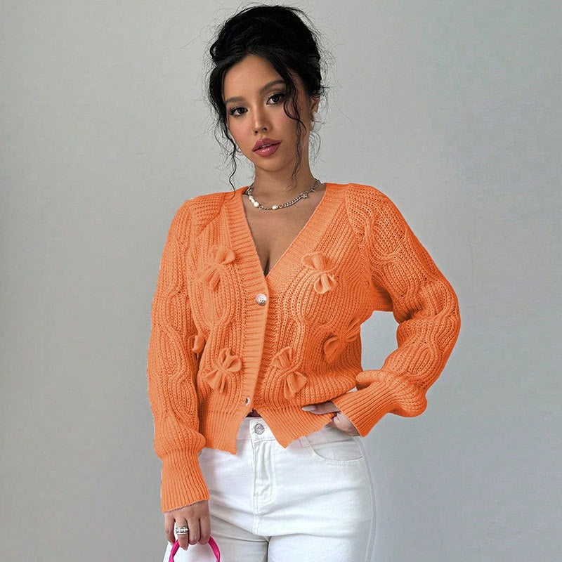 Orange Knit Bow Detail Cardigan Premium Fabric - product view 3
