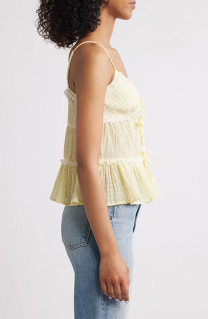 Front Multi-Tie Lace Trim Tiered Cami Top