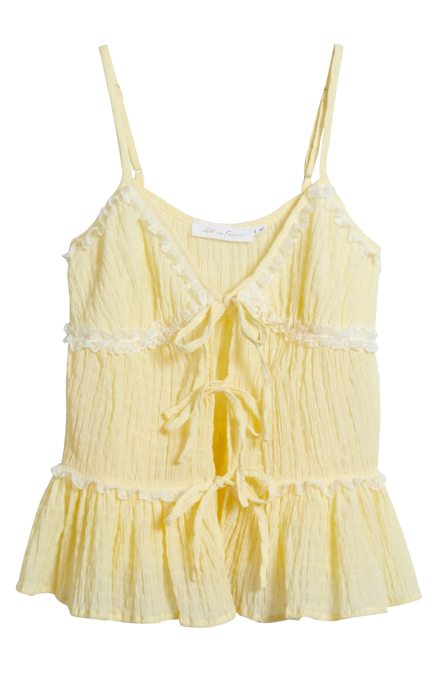 Front Multi-Tie Lace Trim Tiered Cami Top