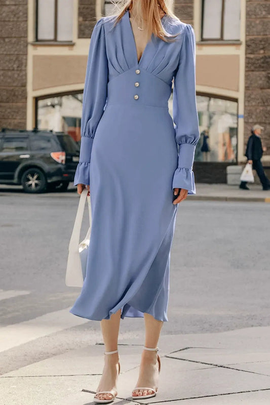 Style Blue Lantern Sleeve Midi Dress Premium Fabric - product view 2