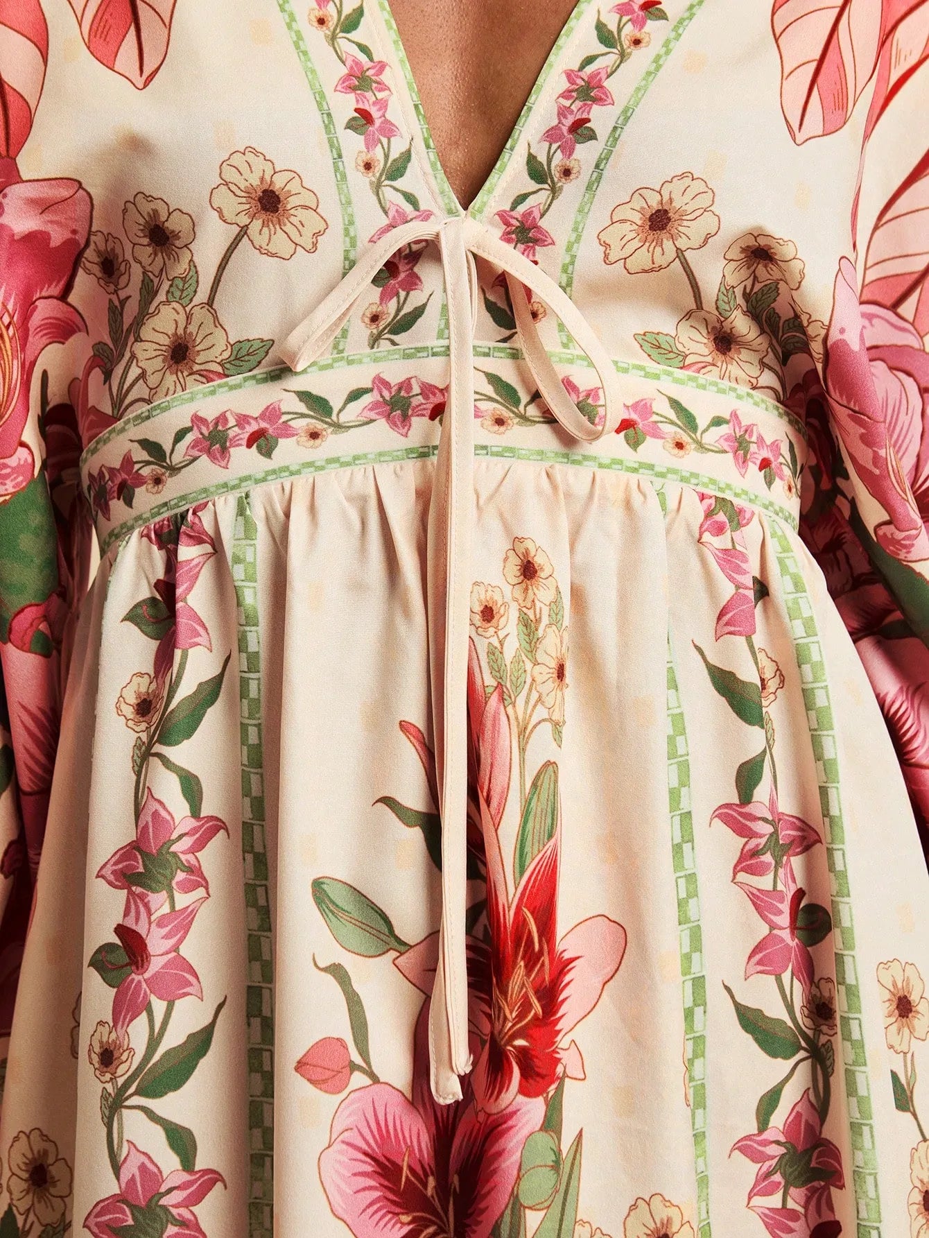 Bohemian Print V-Neck Maxi Dress - pink