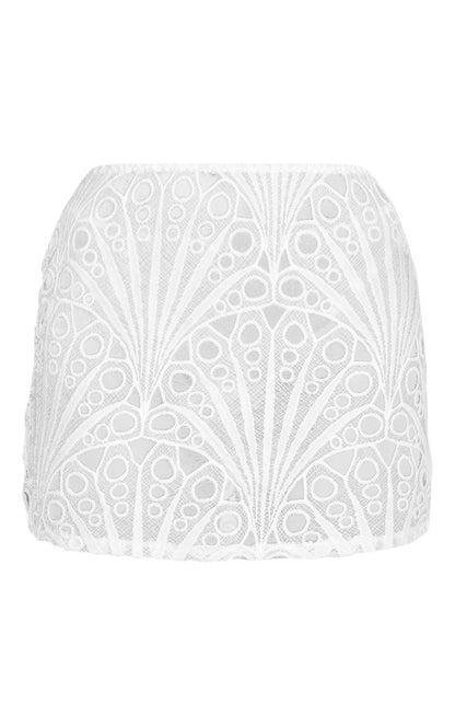 White Textured Floral Lace Mini Skirt