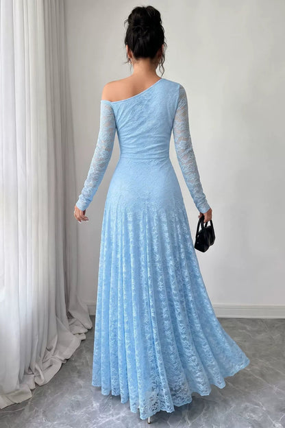 Light Blue Lace One-Shoulder Maxi Dress Premium Fabric - product view 3
