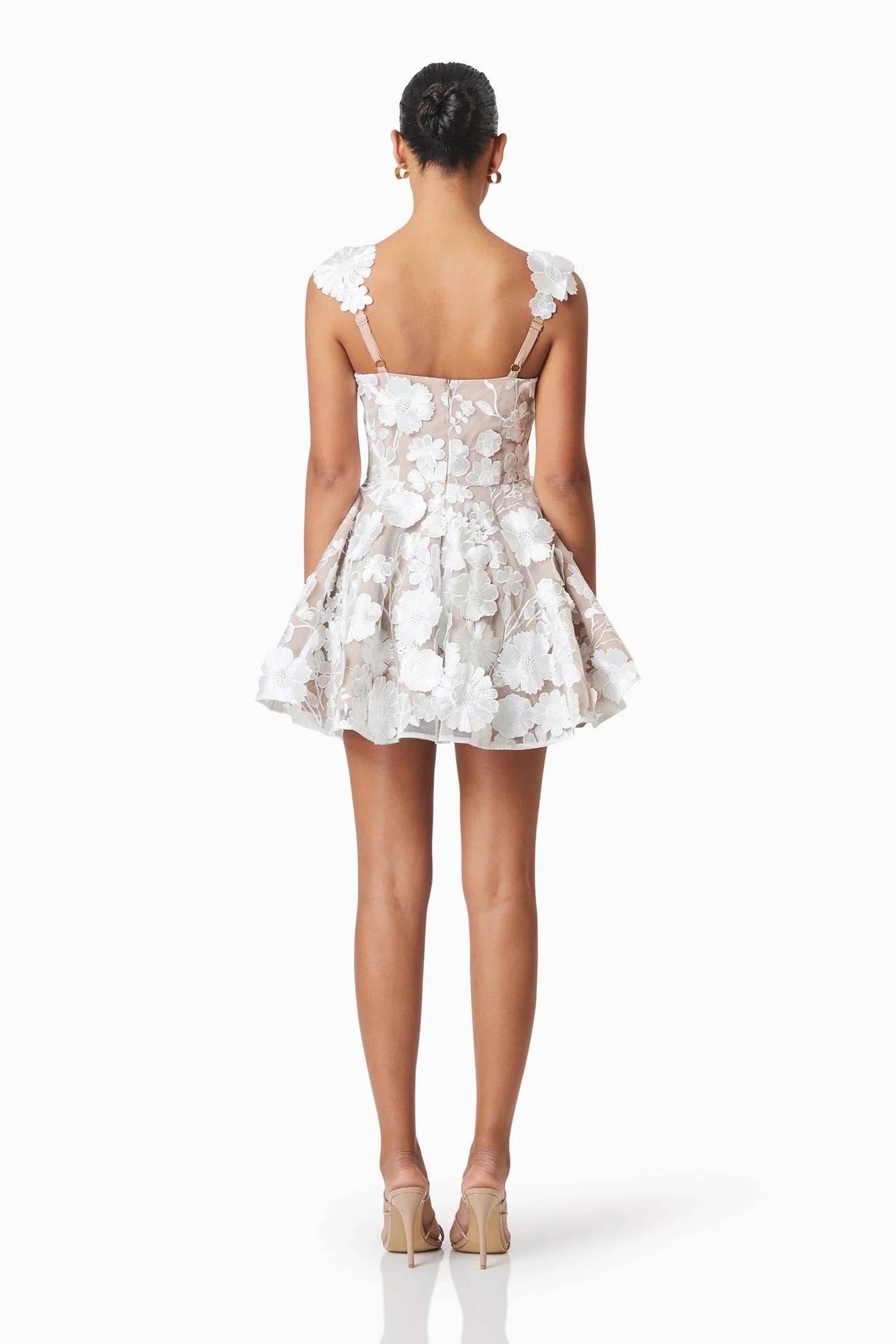 georgia 3d Floral Lace mini Dress in white