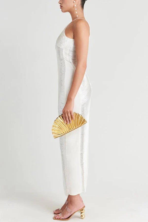 tassel rear slit halterneck dress
