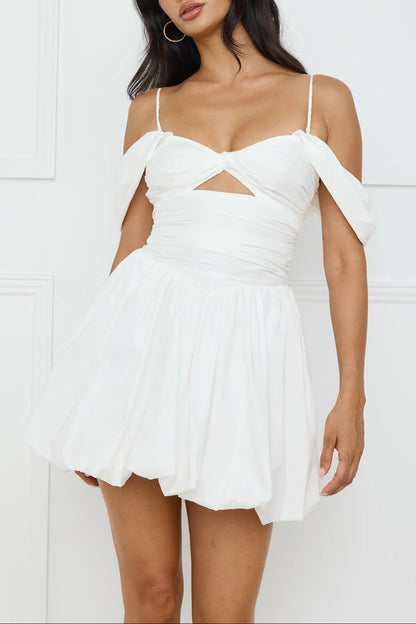 off-shoulder waist-cinching cotton puffy skirt with detachable straps