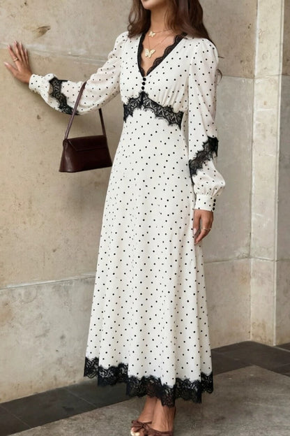 Vintage Polka Dot Lace Trim Maxi Dress Premium Fabric - product view 2