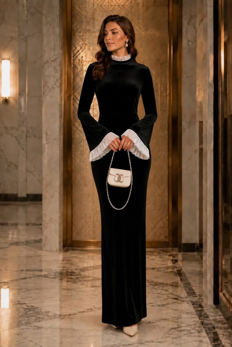 Black Bell-Sleeve Maxi Dress - Premium Fabric Premium Fabric - product view 2