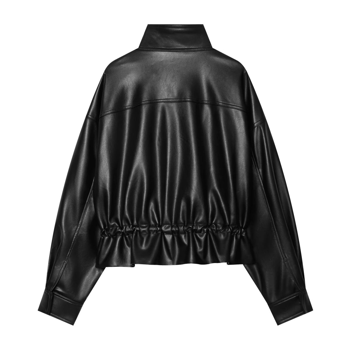 Black Ruched-Waist PU Pilot Jacket Premium Fabric - product view 5