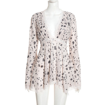 Spotted Lace-Trim Mesh Long Sleeve Top Premium Fabric - product view 6