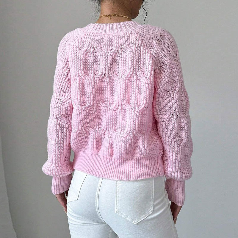Pink Cable Knit Bow Detail Cardigan Premium Fabric - product view 2