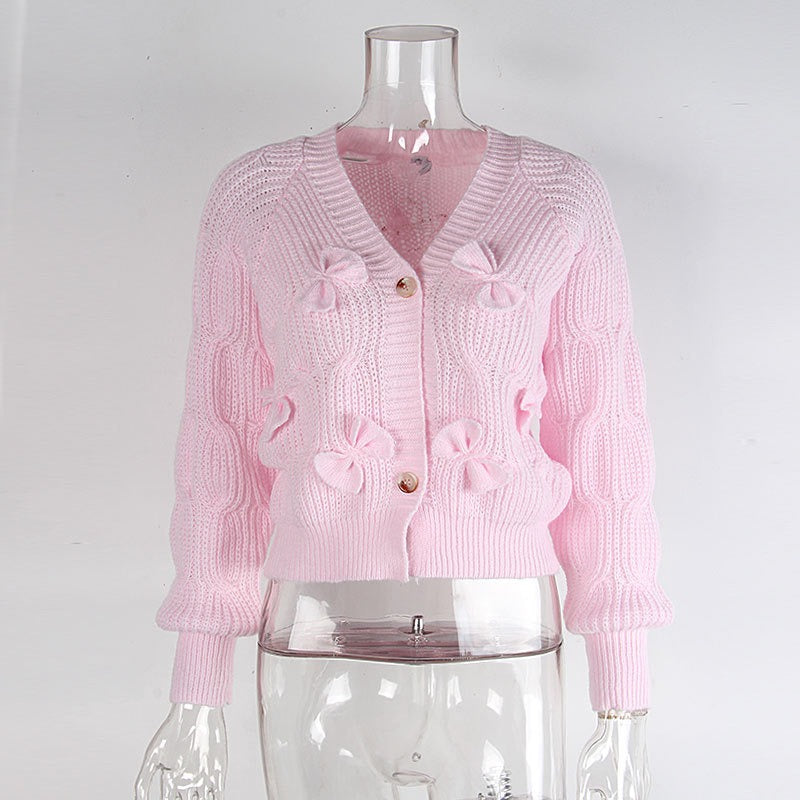 Pink Cable Knit Bow Detail Cardigan Premium Fabric - product view 7