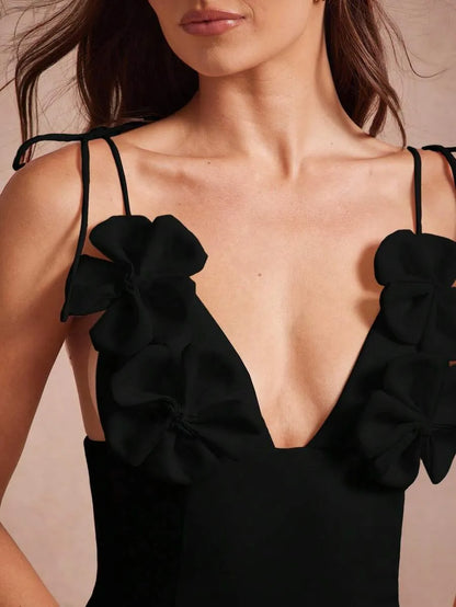 Black Ruffle Mini Dress with Tie Straps Premium Fabric - product view 5