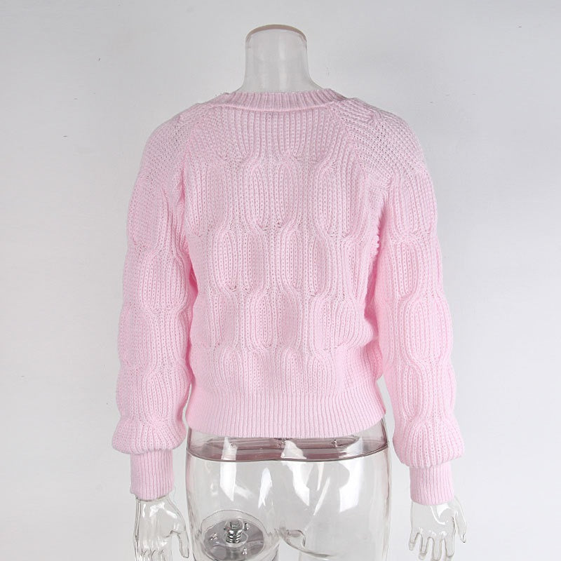 Pink Cable Knit Bow Detail Cardigan Premium Fabric - product view 5