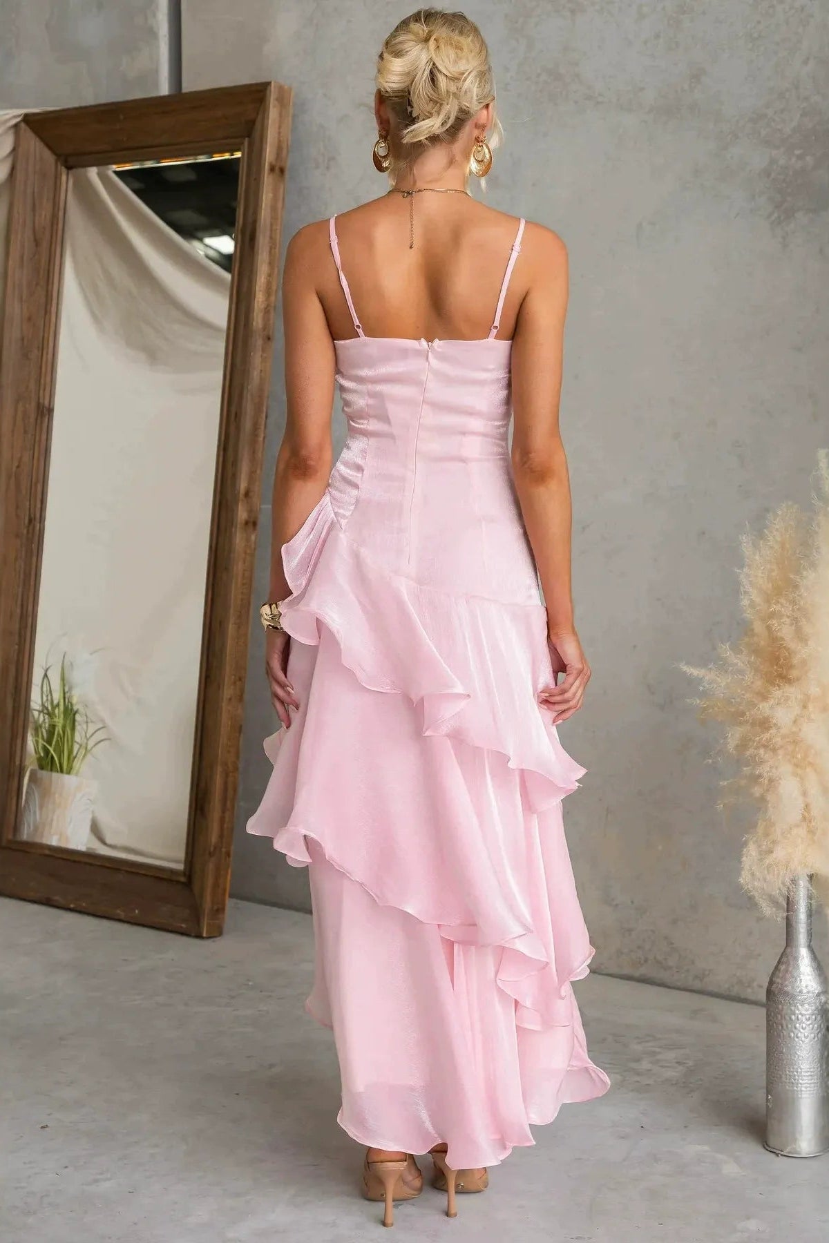 Soft Pink Ruffle Midi Dress - Premium Style Premium Fabric - product view 2