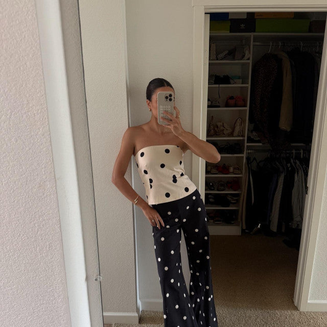 Polka Dot Strapless Tube Crop Top