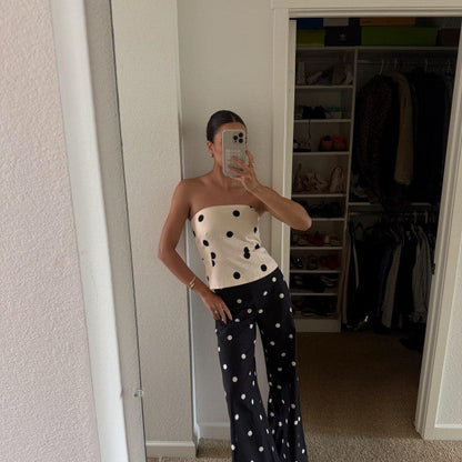 Polka Dot Strapless Tube Crop Top