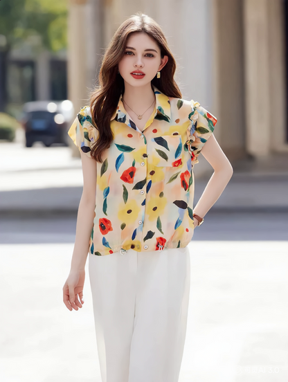 odelia Casual Polo Floral Printed Shirt