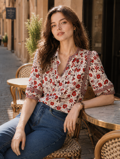 lesley Classic Puff Sleeve Printed Top
