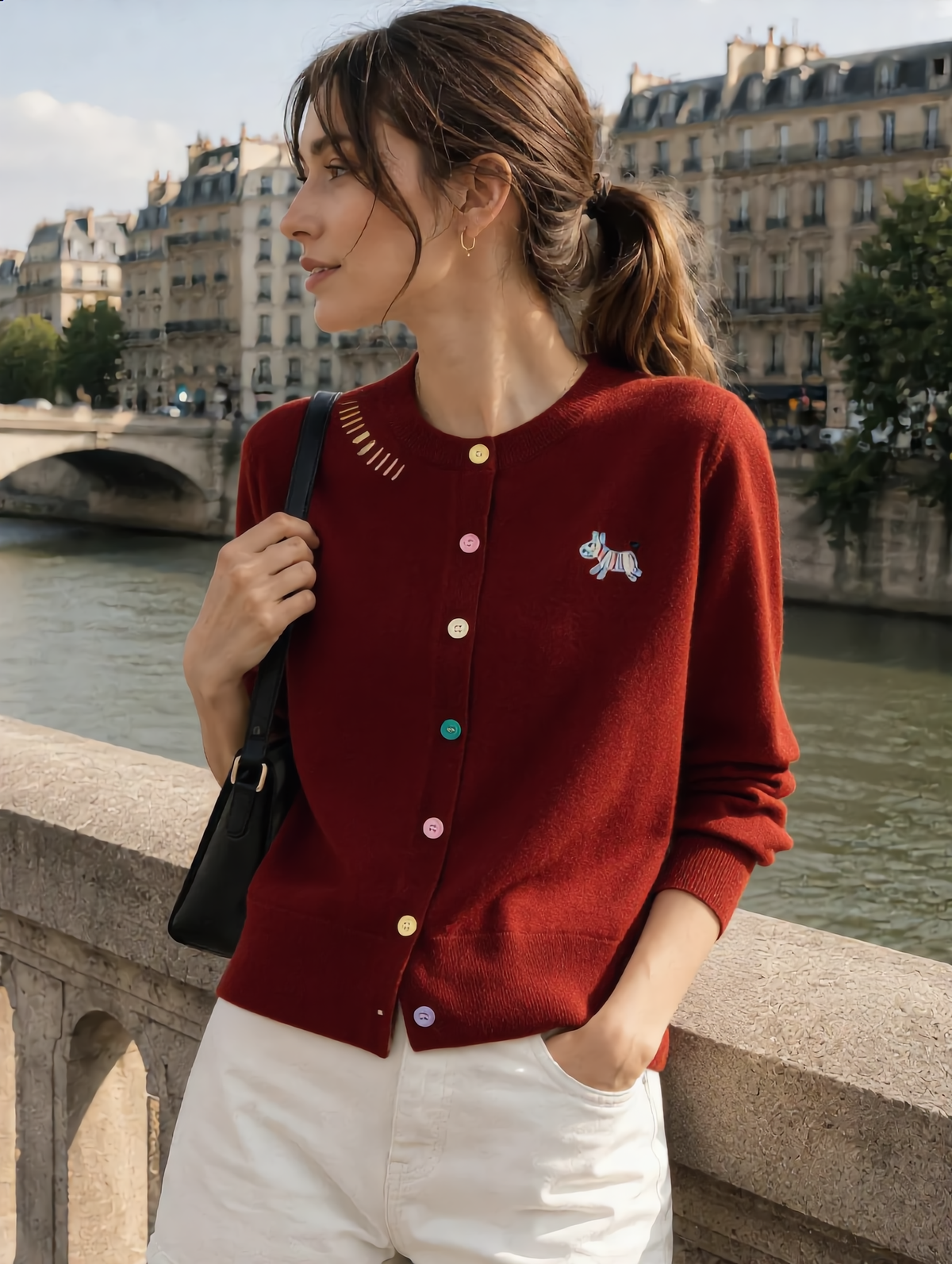 Camila Loose Embroidered Colorful Buttons Knitted Cardigan