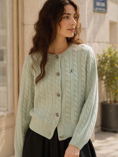 Riley Loose Crew Neck Cable Knitted Cardigan