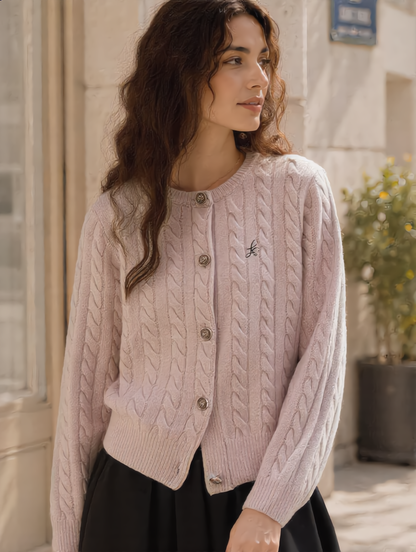 Riley Loose Crew Neck Cable Knitted Cardigan