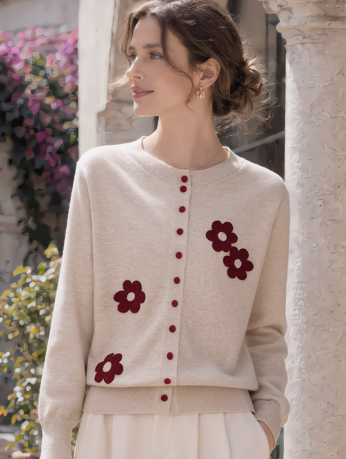 Destiny Daily Crew Neck Embroidered Knitted Cardigan