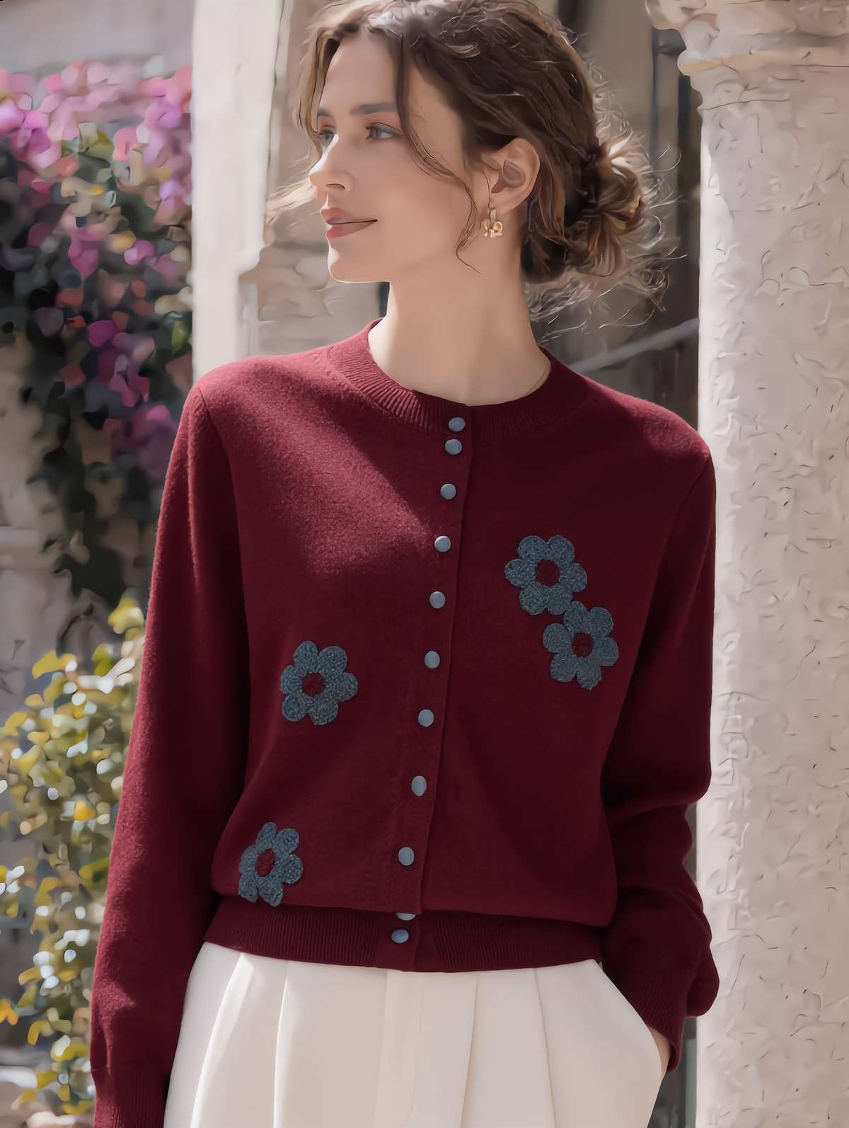 Destiny Daily Crew Neck Embroidered Knitted Cardigan
