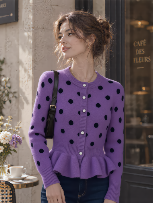 Polka Dot Slim-fit  Knit Top