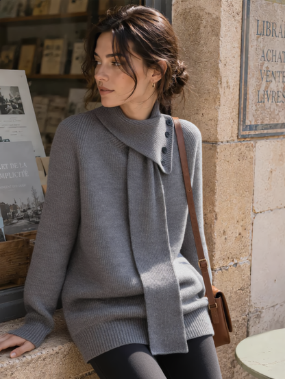 Maya Daily Button Scarf Solid Color Knitted Sweater