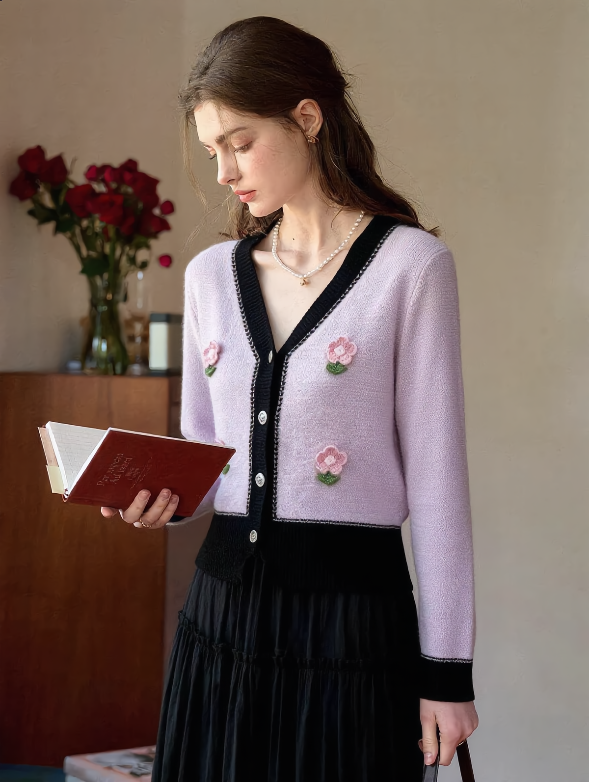 Color-blocked Floral Cardigan