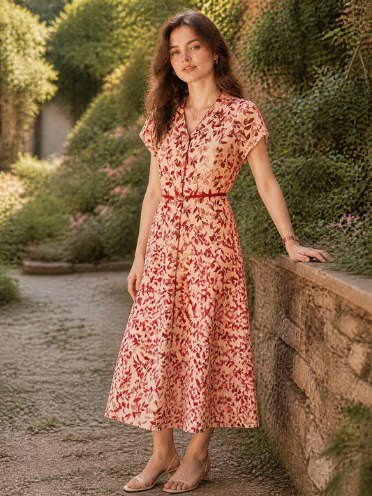 quanna Daily V-Neck Printed Chiffon Dress