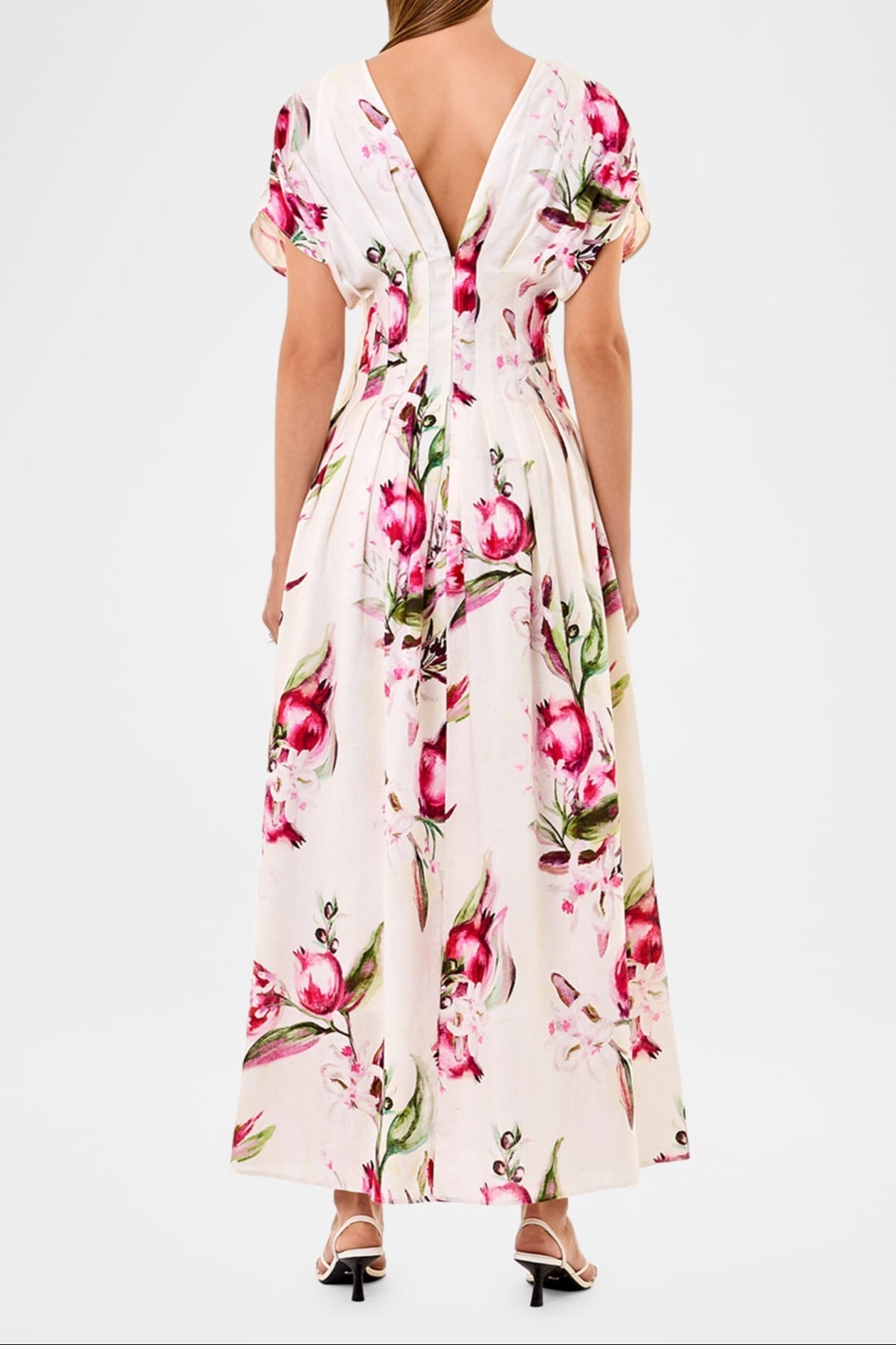 Sonya Pleated Floral Print Maxi Dress in white
