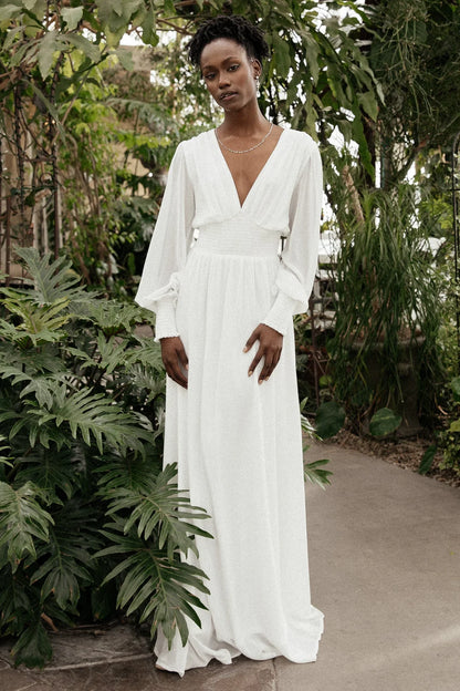 Olivia v-neck tulle Maxi Dress | White