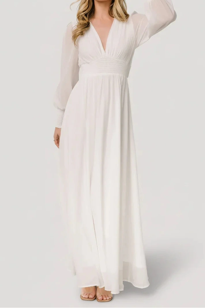 Olivia v-neck tulle Maxi Dress | White