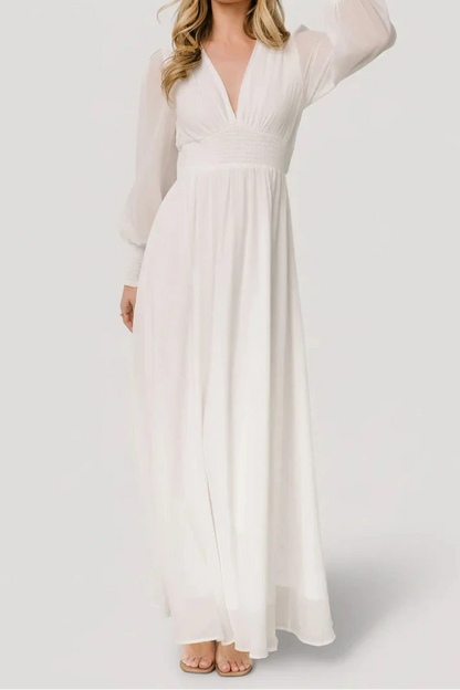 Olivia v-neck tulle Maxi Dress | White