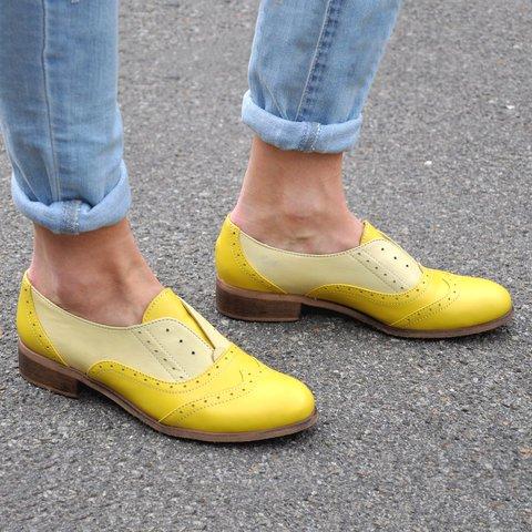 Plus Size Color Block Oxford Shoes Casual Pu Slip On Loafers