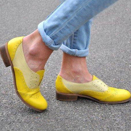 Plus Size Color Block Oxford Shoes Casual Pu Slip On Loafers