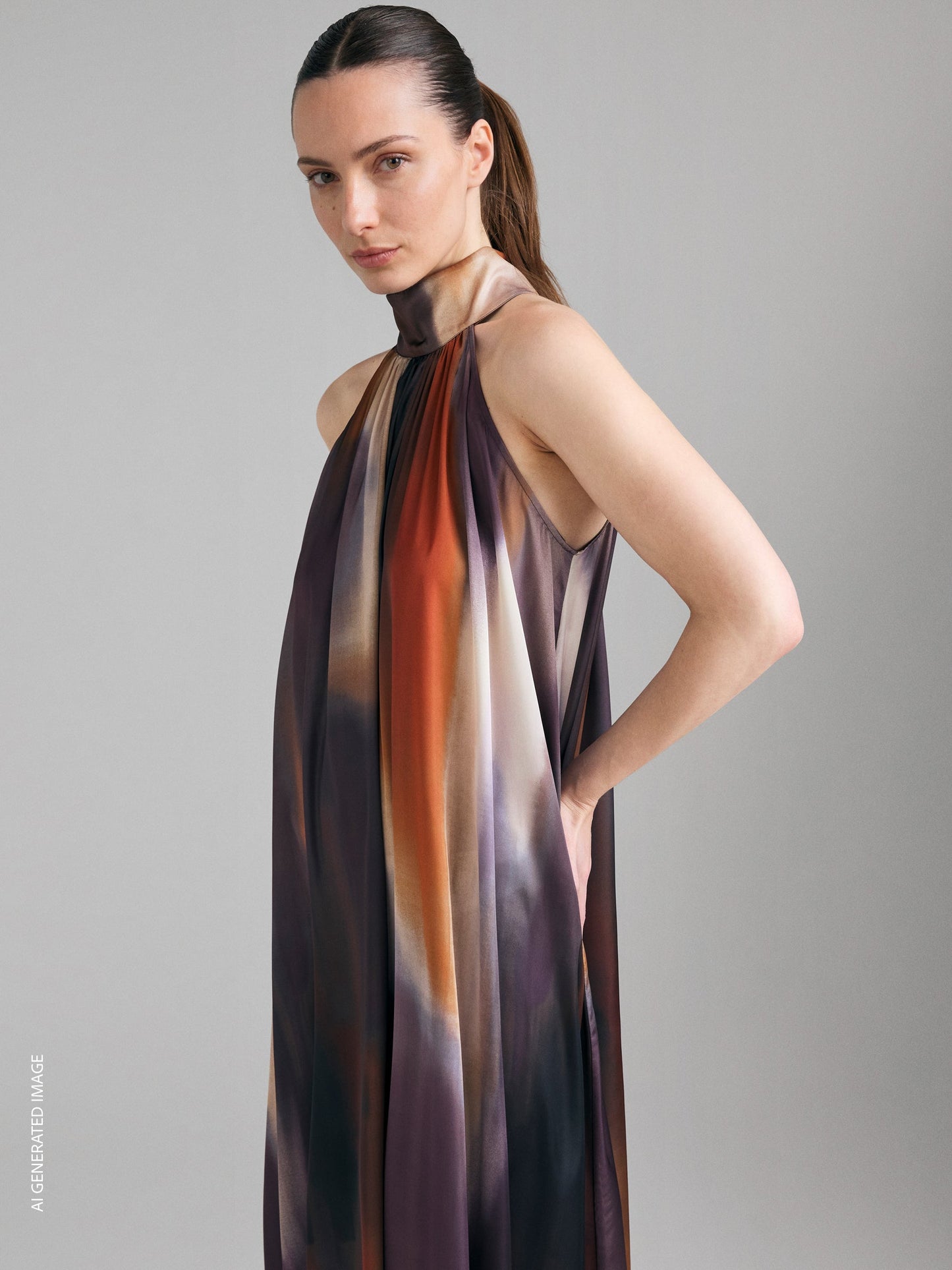 Printed halter-neck sleeveless maxi dress
